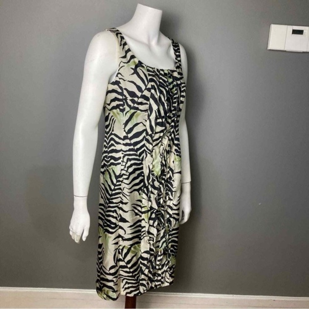 Max Mara dress size‎ 8 silk sheath sleeveless tank fern pattern ruffle front